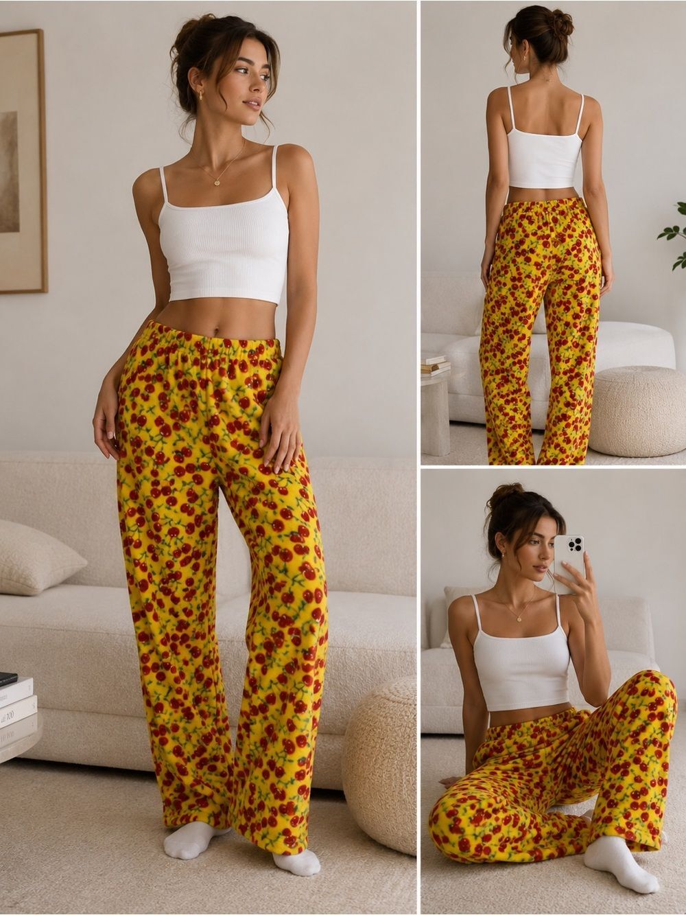 American Apparel Cherry Pattern Teddy Pajamas Pants Size M